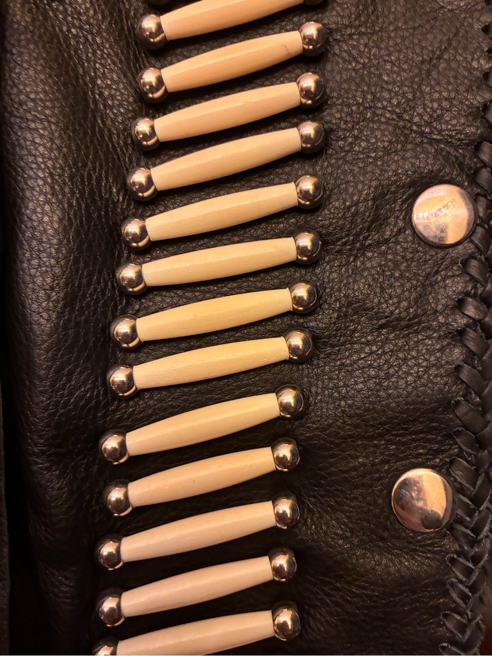 Western-Inspired Black Leather Fringe Vest with Beaded Accents, large, new - Picture 4 of 14